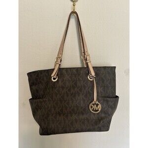 Michael Kors Jet Set Tote Bag Signature Brown Monogram Coated Canvas Preppy